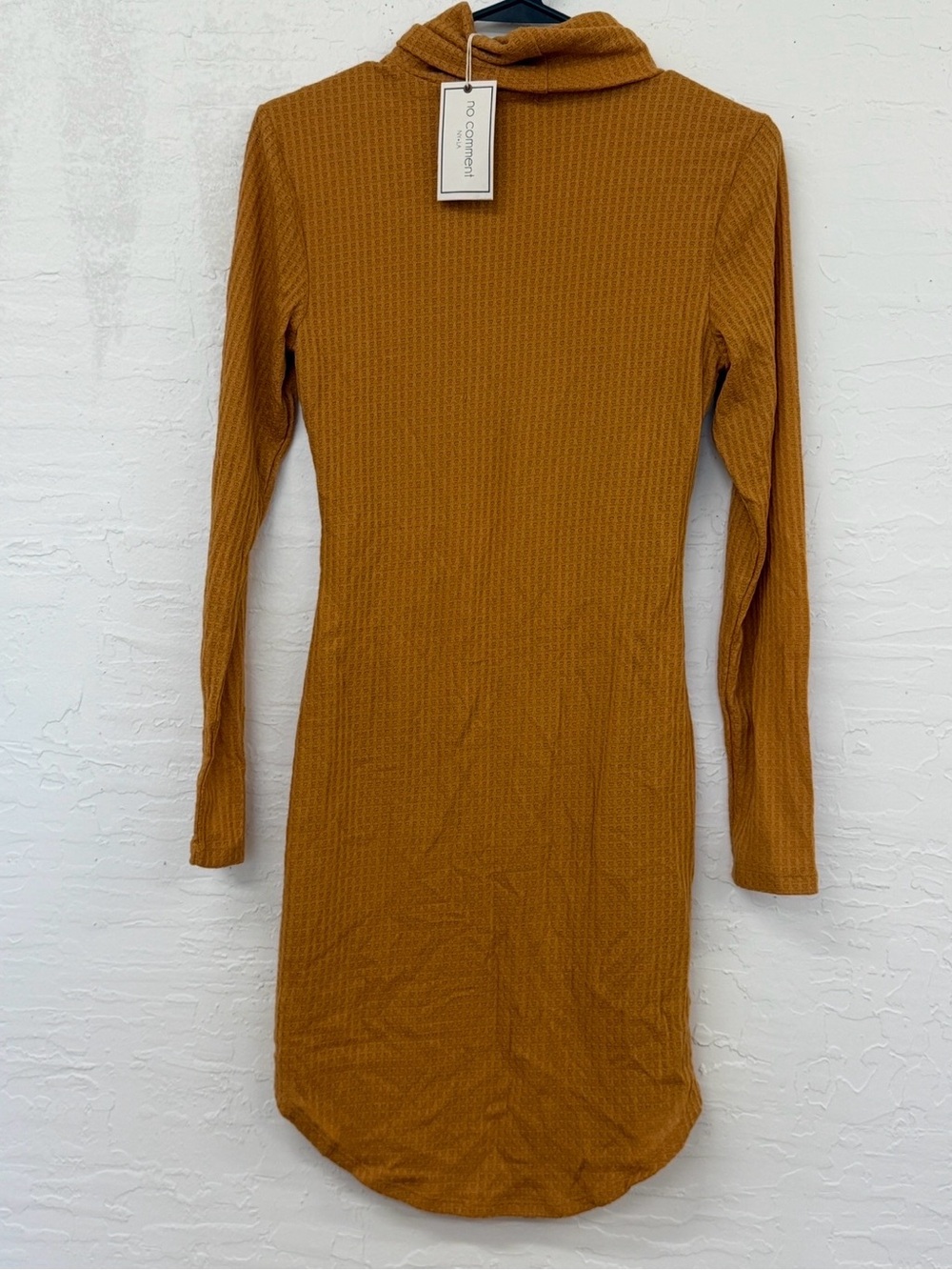 No Comment NY LA Turtleneck Dress Medium Mustard Waffle Knit NWT Medium